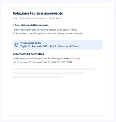 Relazione tecnica redatta con Urbik, pronta per il deposito al Comune